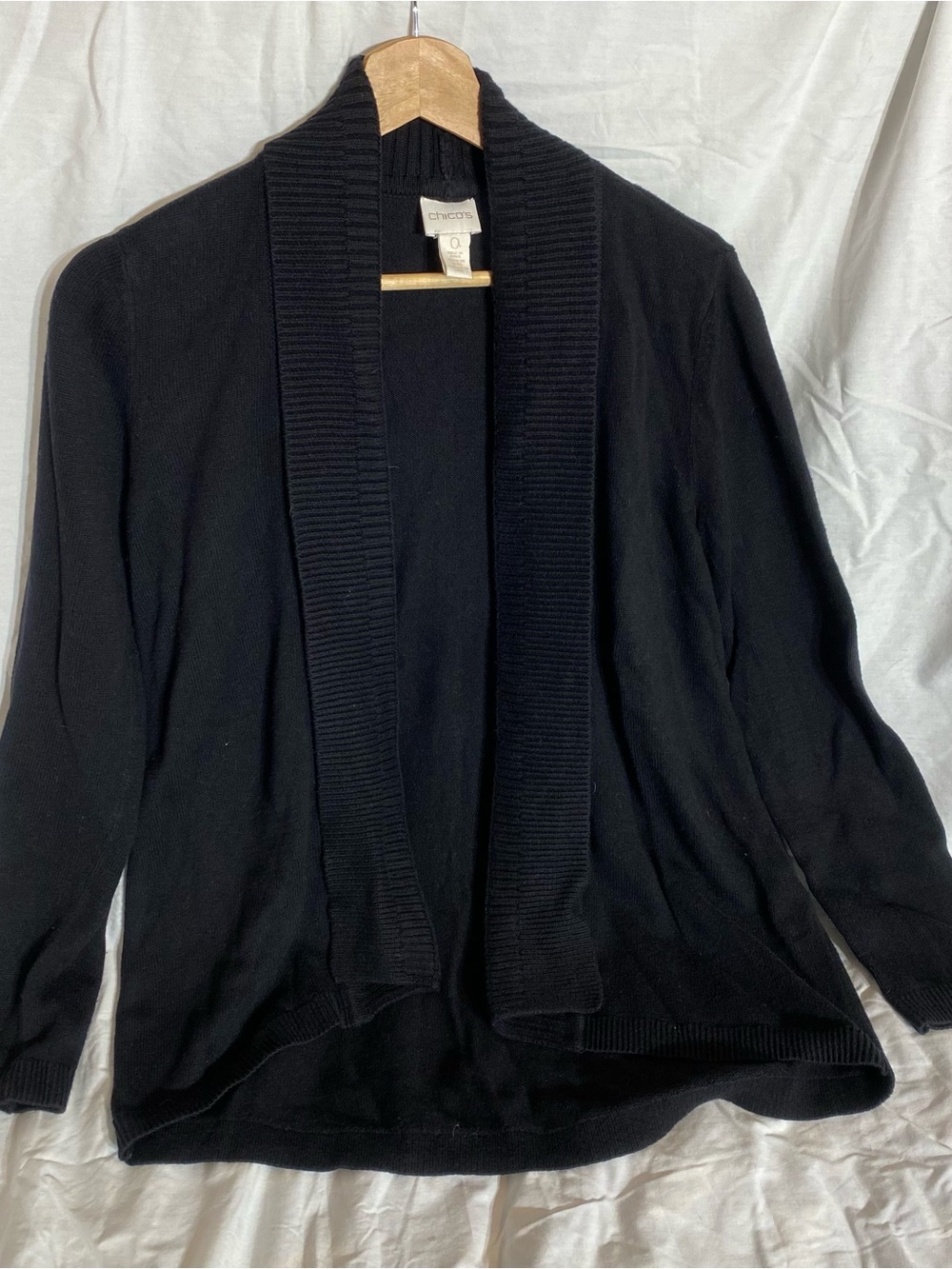 Chico's Black Open-Front Shawl-Collar Cardigan